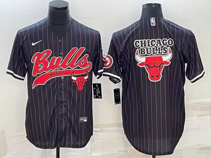 Mens Chicago Bulls Black Pinstripe Team Big Logo With Patch Cool Base Stitched Baseball Jersey->chicago bulls->NBA Jersey